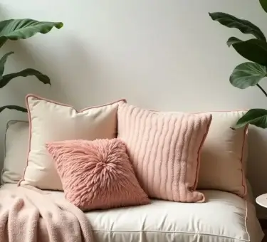 Serene wellness corner with plush cushions and plants.