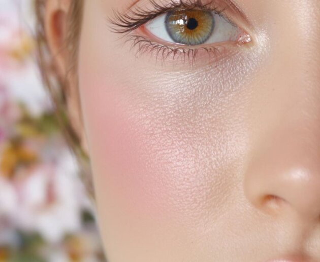 Close-up portrait of fresh spring makeup with soft pastel colors.