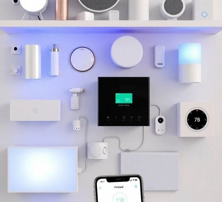 Smart home devices connected and controlled in a modern setting.