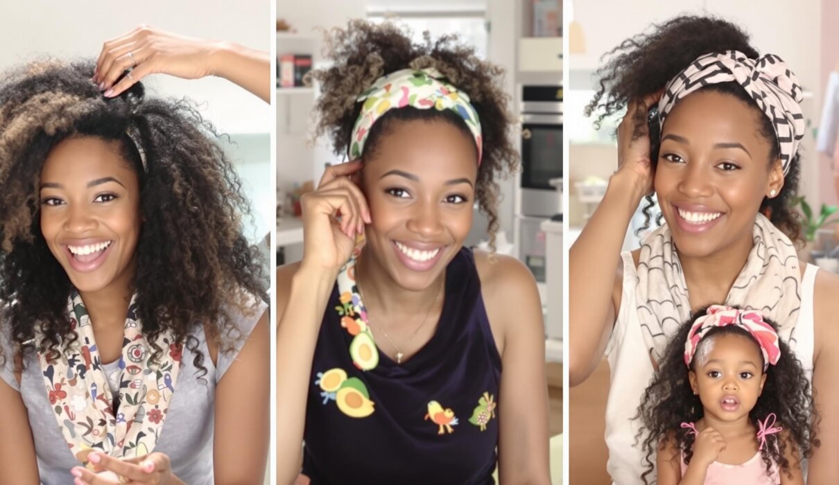 People styling hair with natural ingredients and accessories at home.